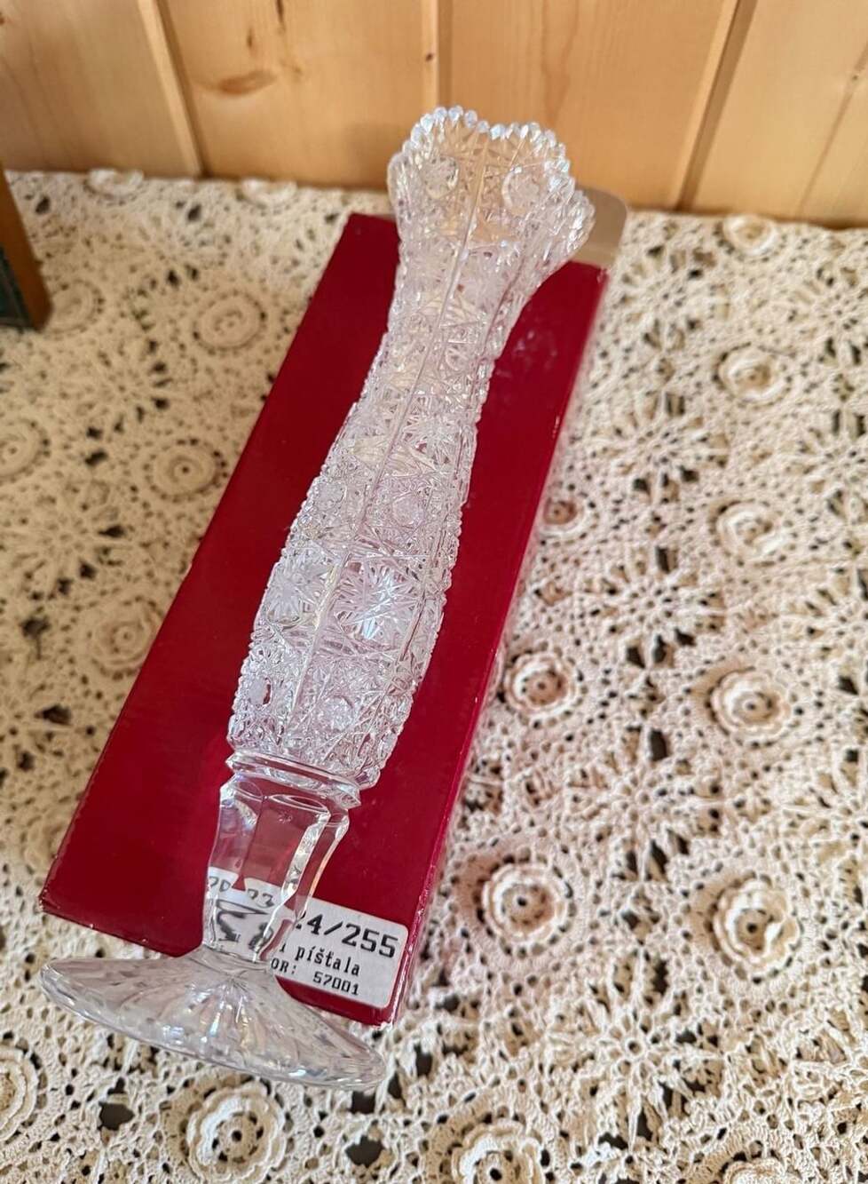 Hand Cut Czech Republic Crystal Footed Bud Vase Glasswork Sobotka Hand Made
